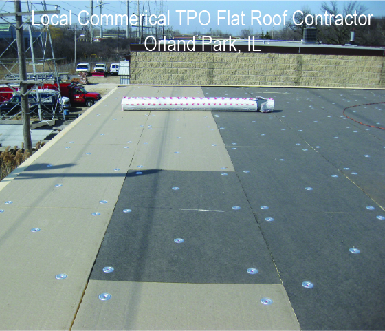 commercial tpo flat roof in progress for commercial building